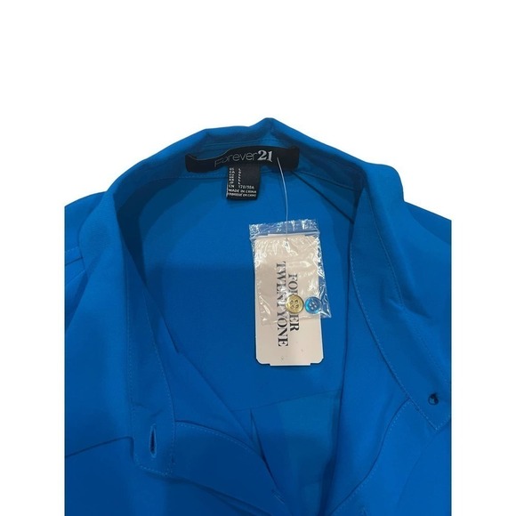 NWT Forever 21 Blue High-Lo Blue  Button down shirt sz Large - Picture 6 of 6